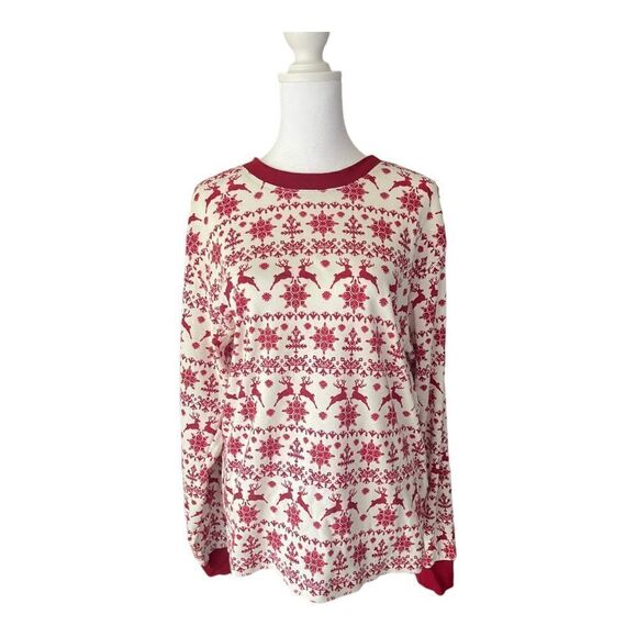 Pottery Barn Kids Women’s Size M Organic Cotton Red Christmas Sleep Top EUC - Picture 2 of 9